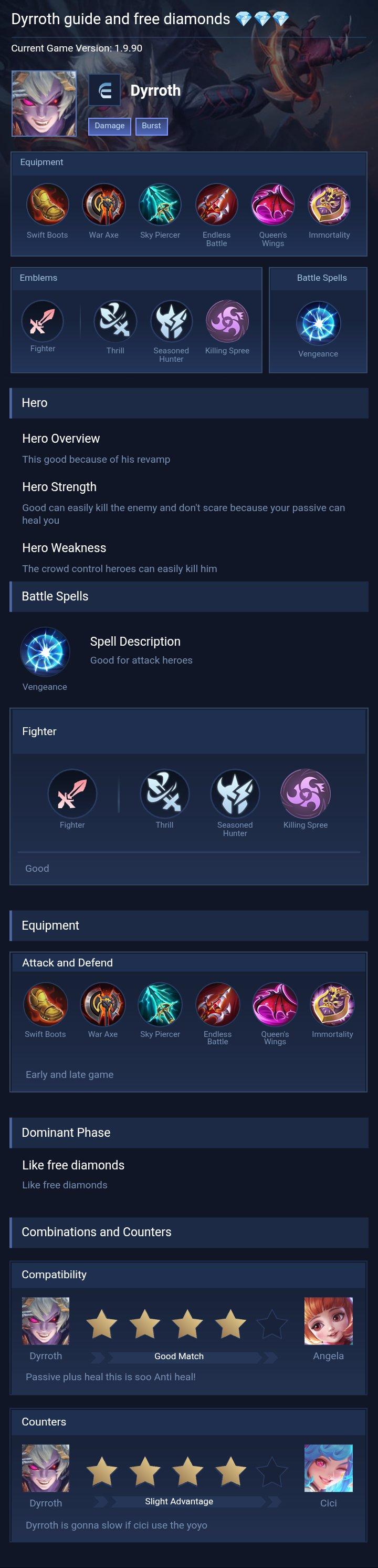 Dyrroth guide and free diamonds 💎💎💎