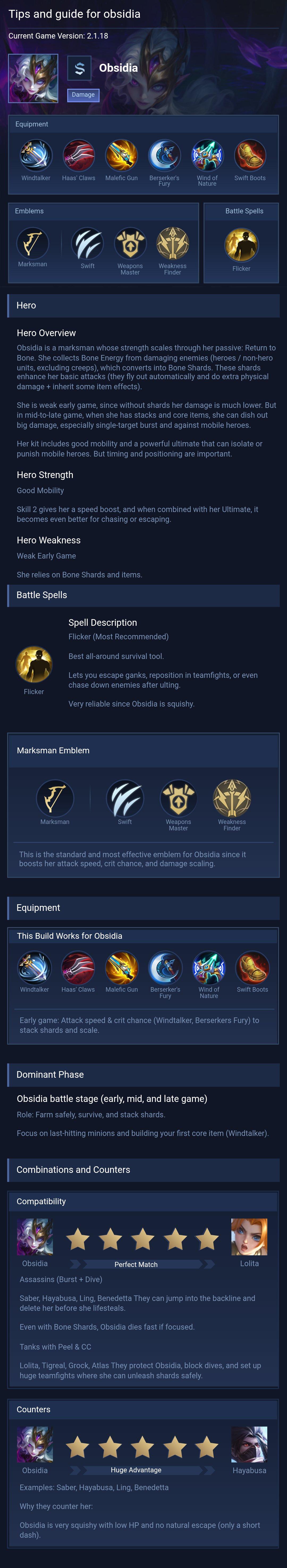 Tips and guide for obsidia