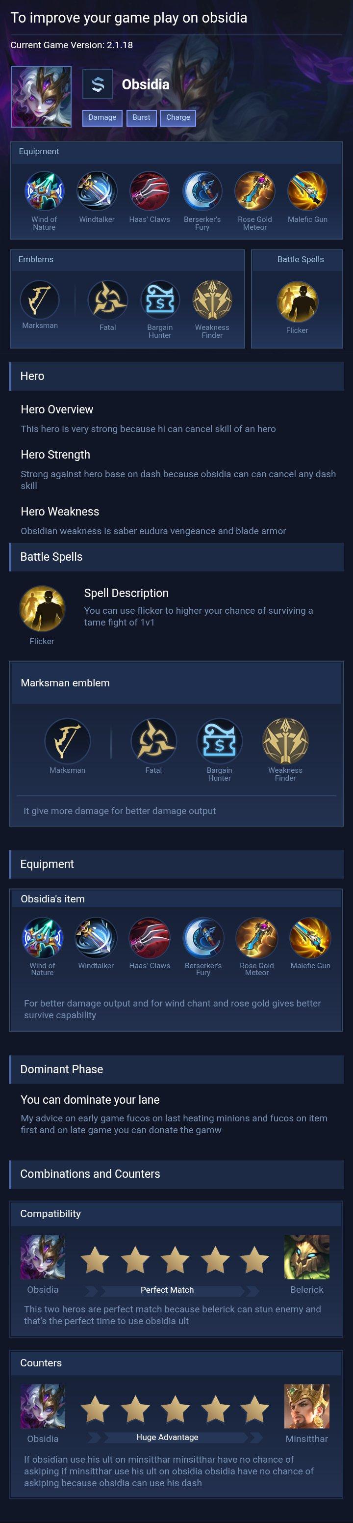 To improve your game play on obsidia