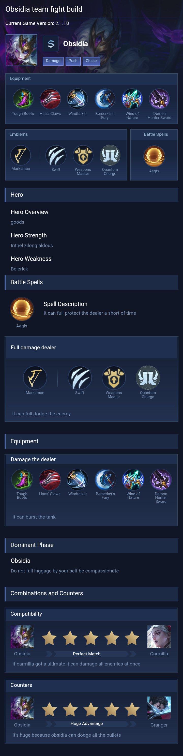 Obsidia team fight build