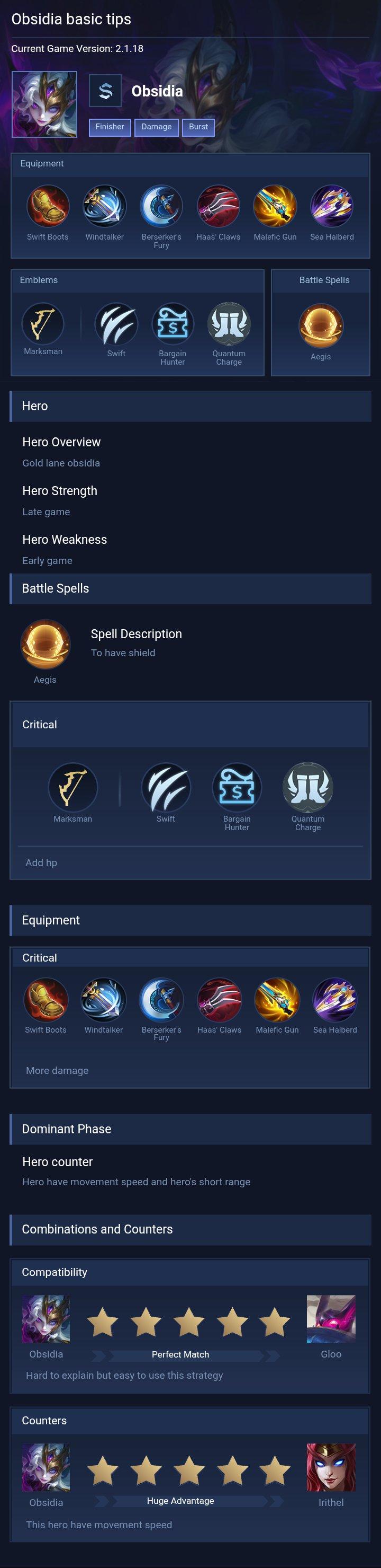 Obsidia basic tips