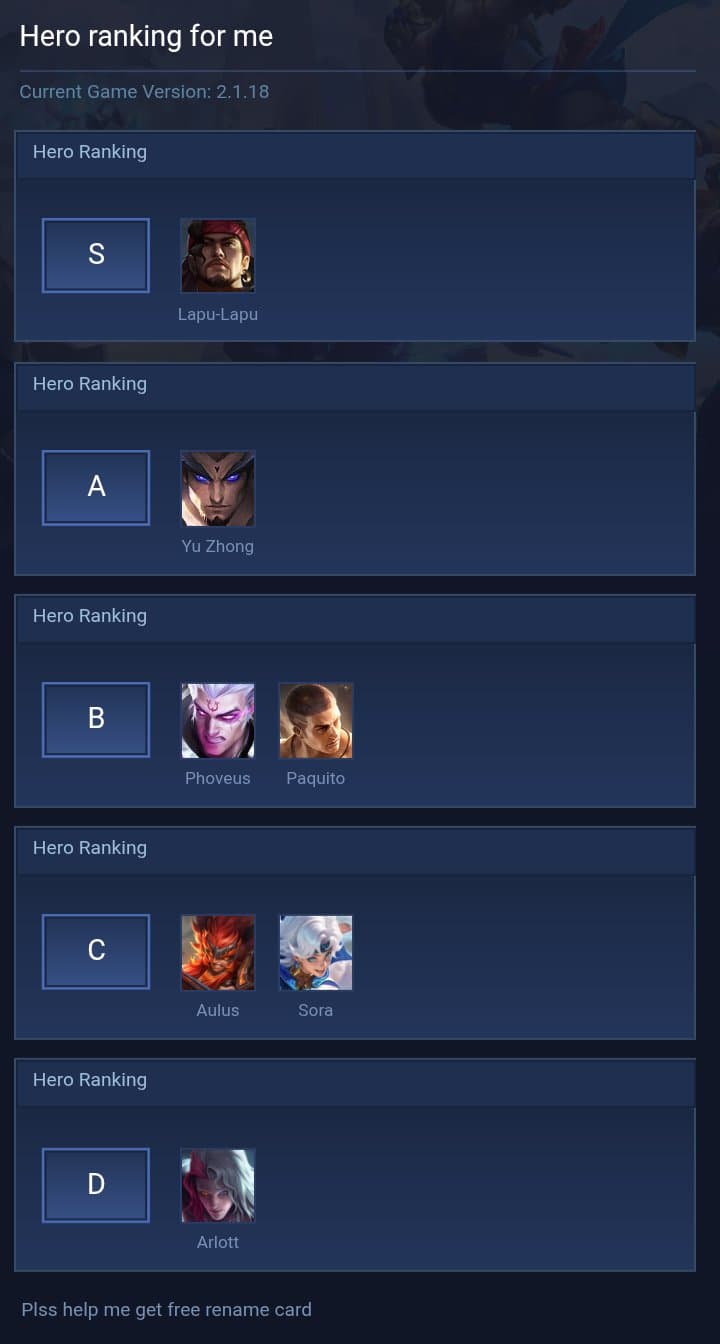 Hero ranking for me