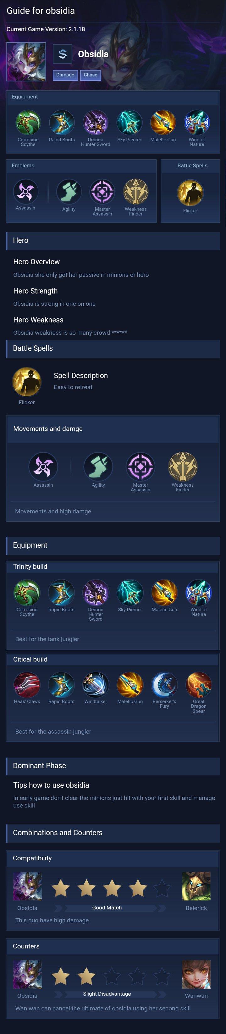 Guide for obsidia