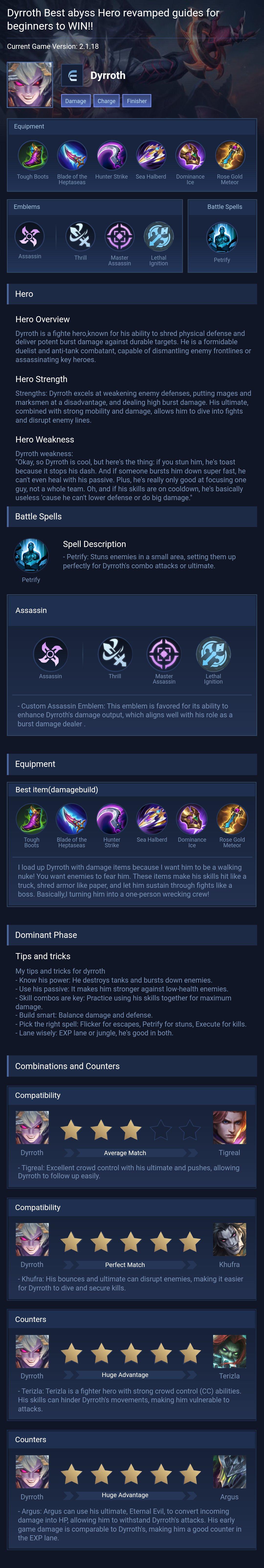 Dyrroth Best abyss Hero revamped guides for beginners to WIN!!