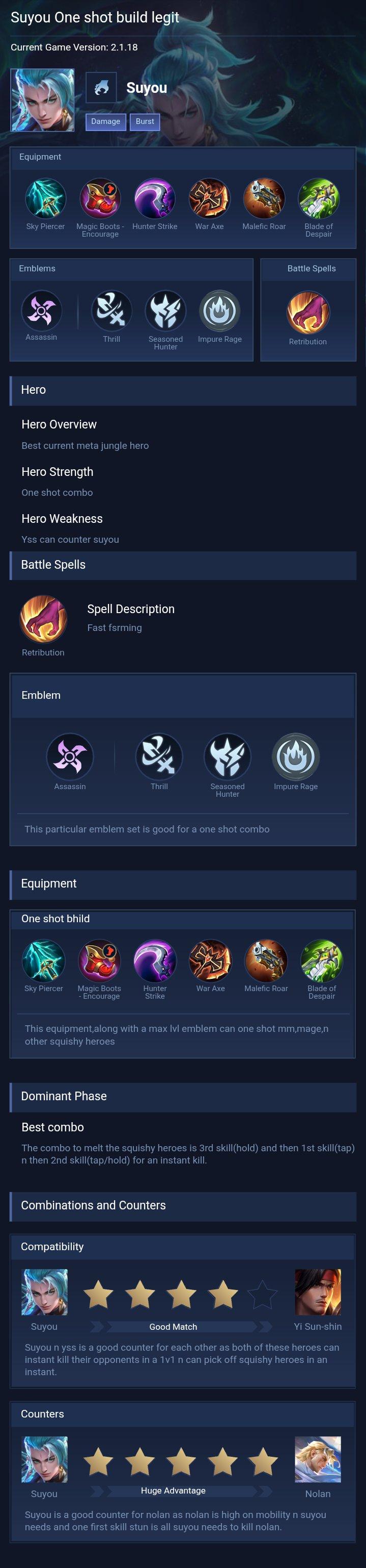 Suyou One shot build legit
