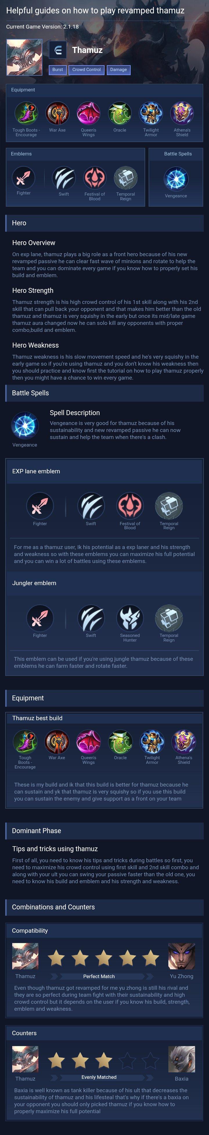 Helpful guides on how to play revamped thamuz