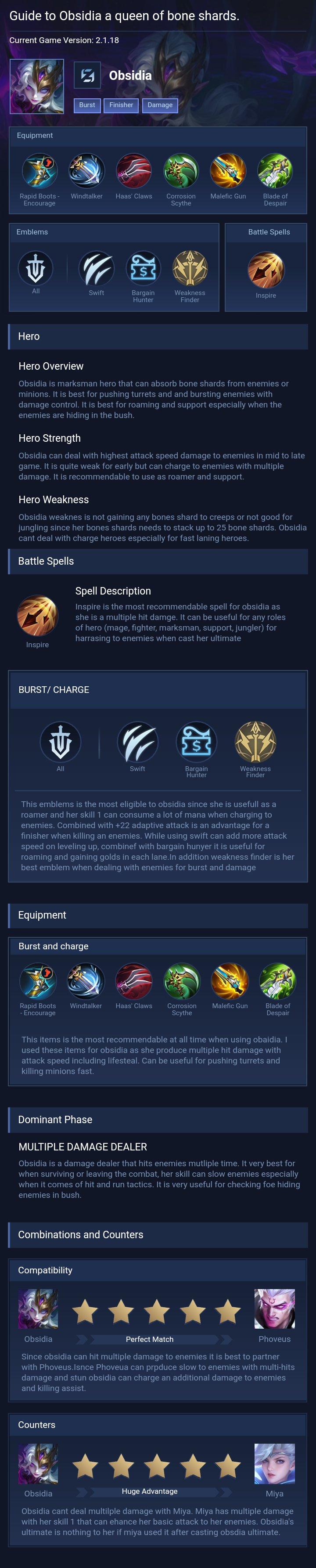 Guide to Obsidia a queen of bone shards.