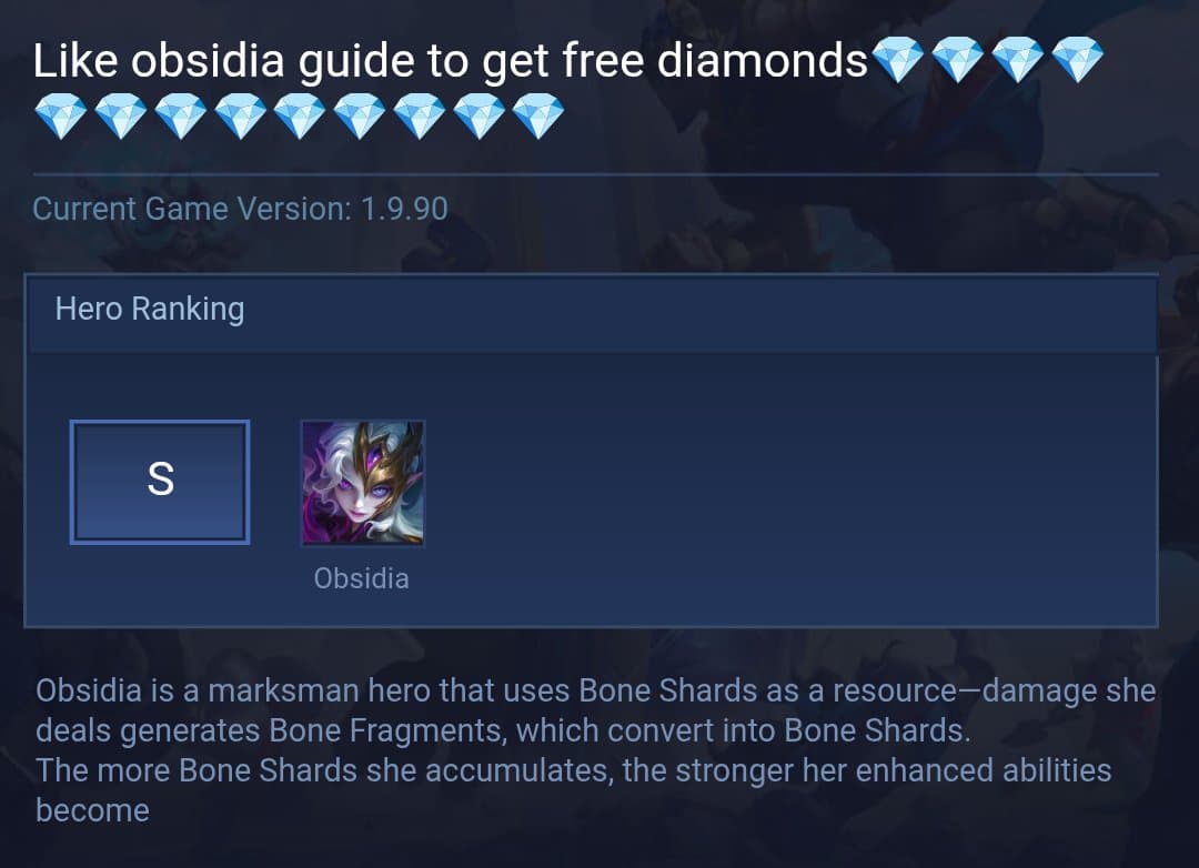 Like obsidia guide to get free diamonds💎💎💎💎💎💎💎💎💎💎💎💎💎