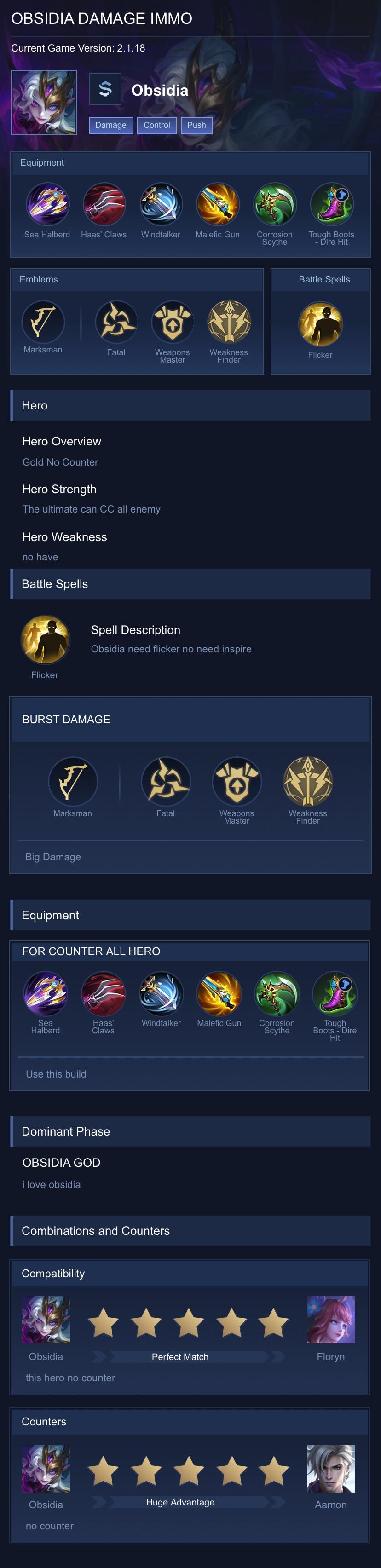 OBSIDIA DAMAGE IMMO