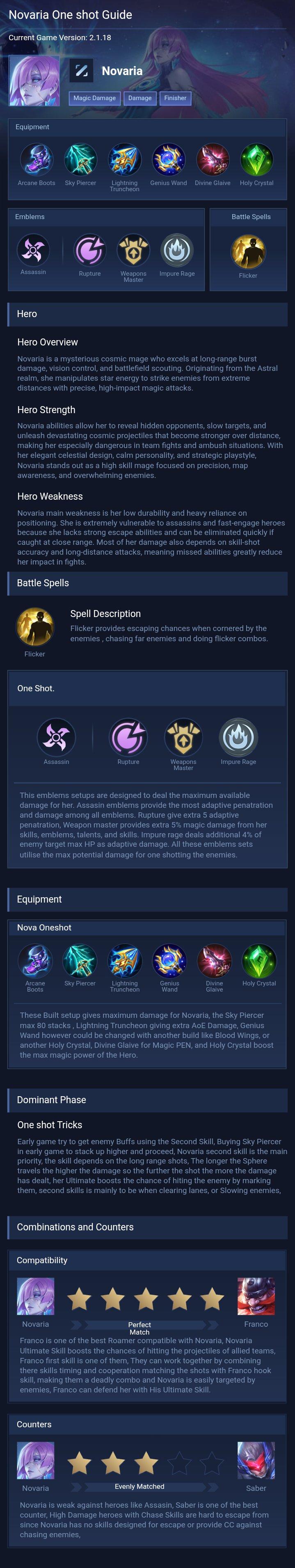 Novaria One shot Guide