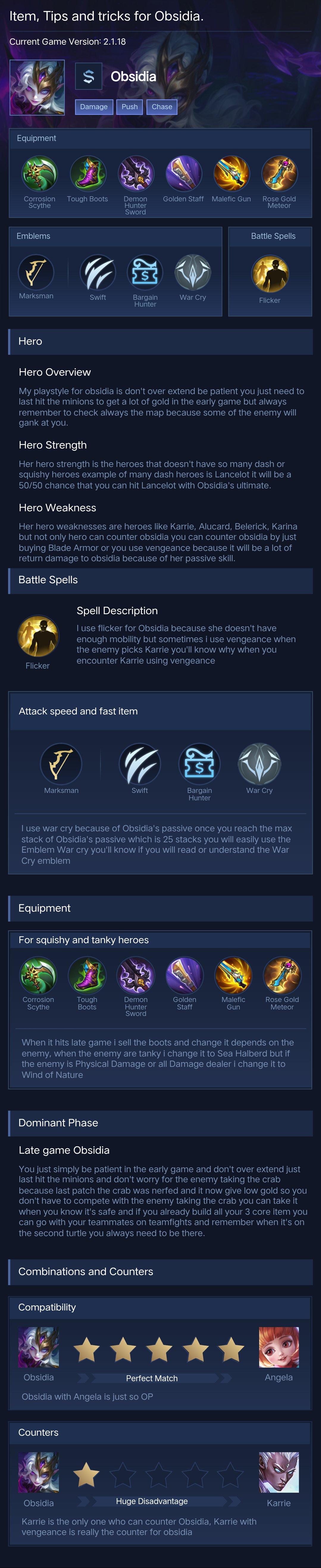 Item, Tips and tricks for Obsidia.