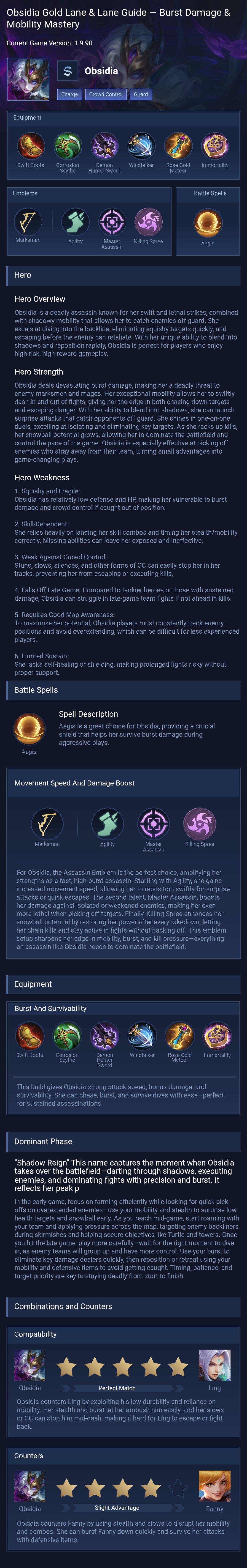 Obsidia Gold Lane & Lane Guide — Burst Damage & Mobility Mastery