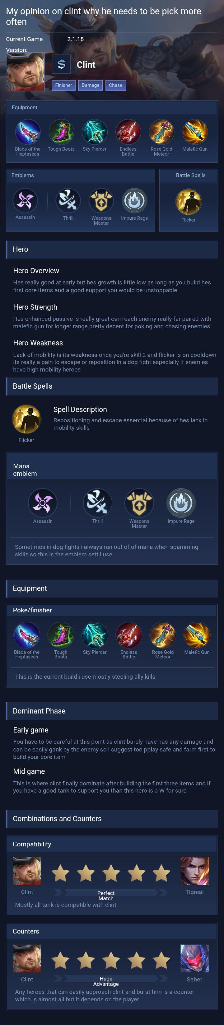 My opinion on clint why he needs to be pick more often