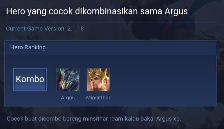 Hero yang cocok dikombinasikan sama Argus