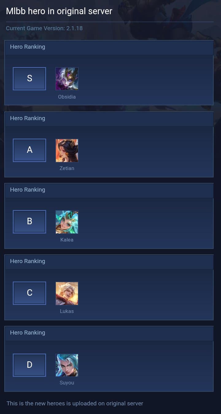 Mlbb hero in original server