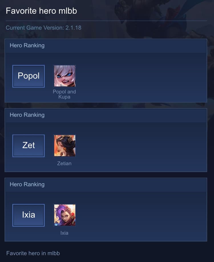 Favorite hero mlbb