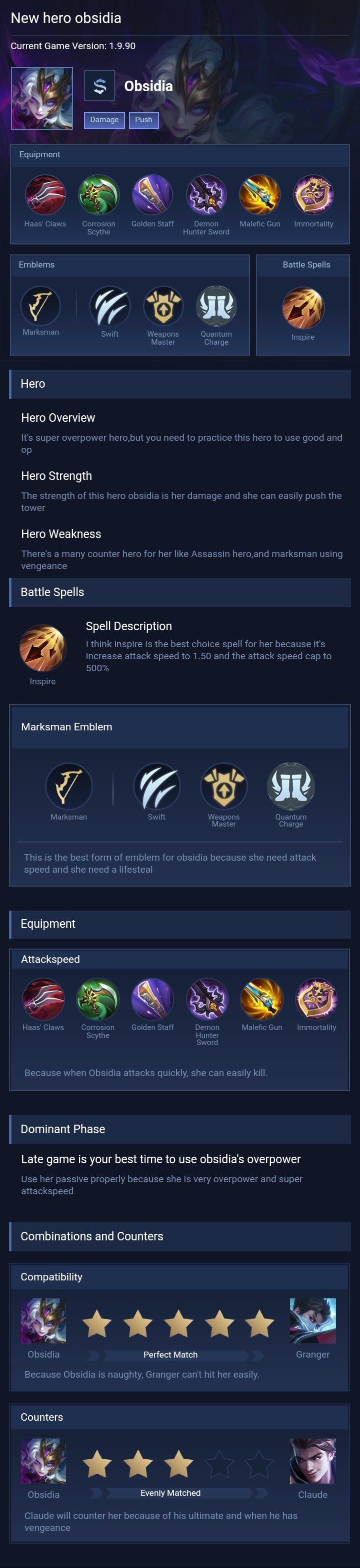 New hero obsidia