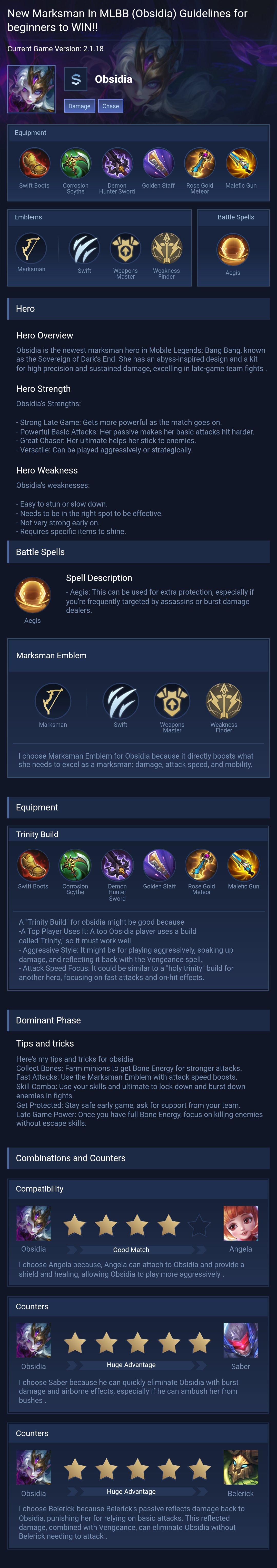 New Marksman In MLBB (Obsidia) Guidelines for beginners to WIN!!