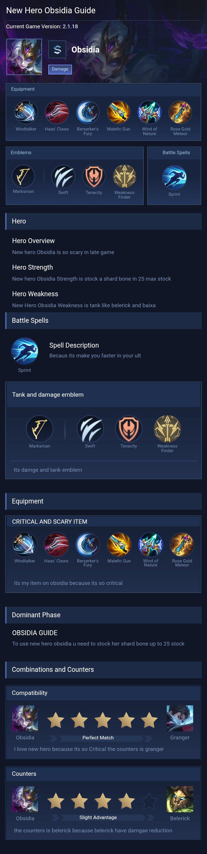 New Hero Obsidia Guide