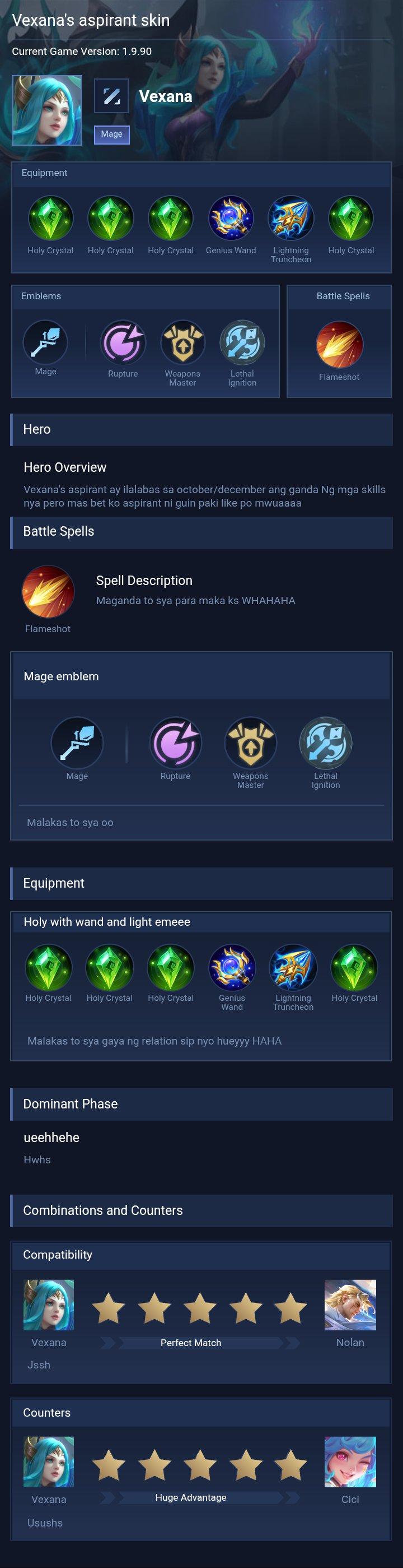 Vexana's aspirant skin