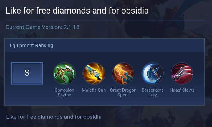 Like for free diamonds and for obsidia