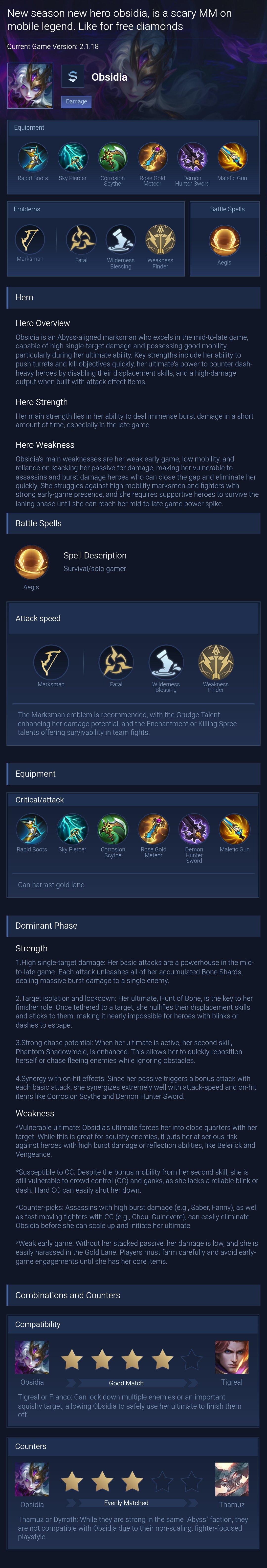 New season new hero obsidia, is a scary MM on mobile legend. Like for free diamonds