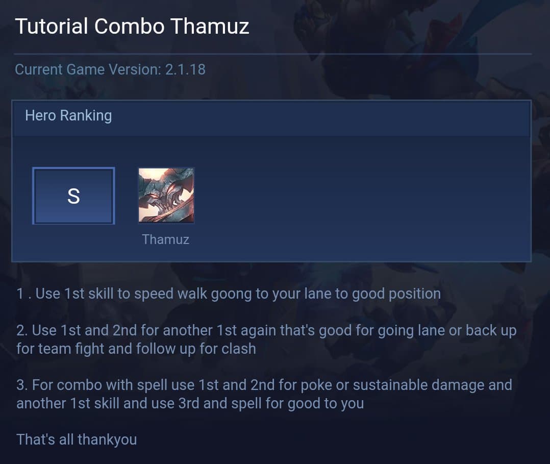 Tutorial Combo Thamuz