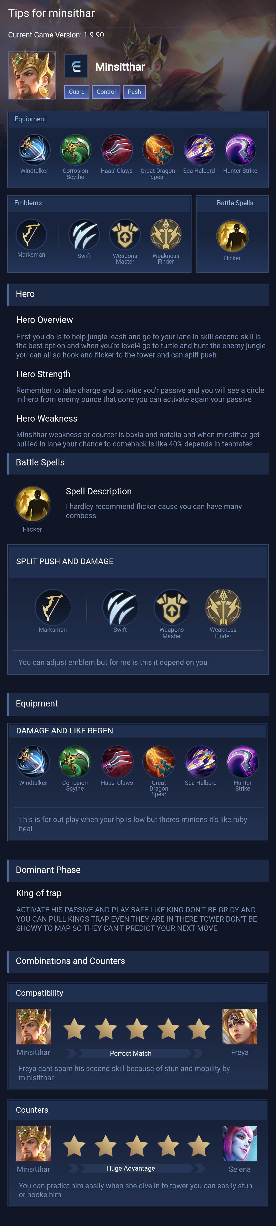 Tips for minsithar