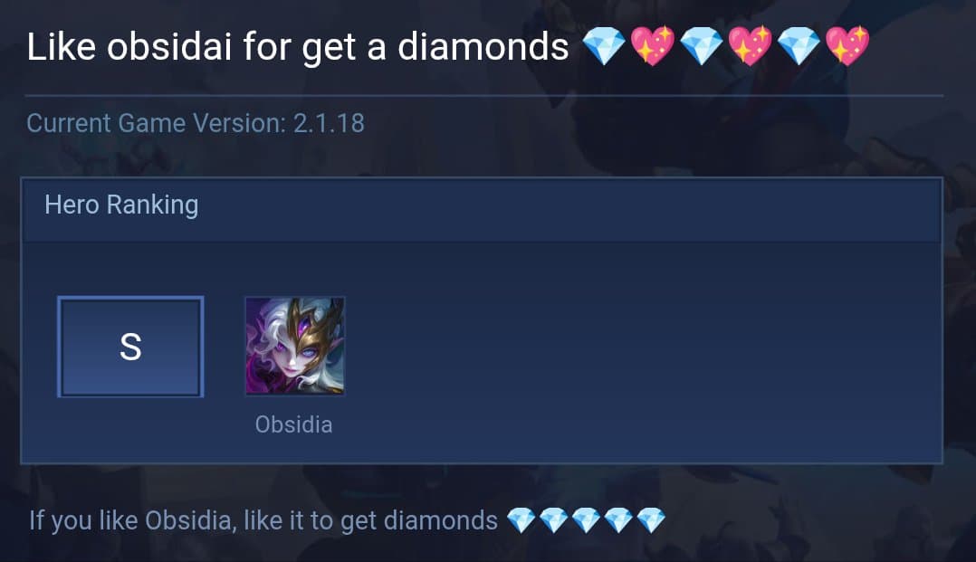 Like obsidai for get a diamonds 💎💖💎💖💎💖