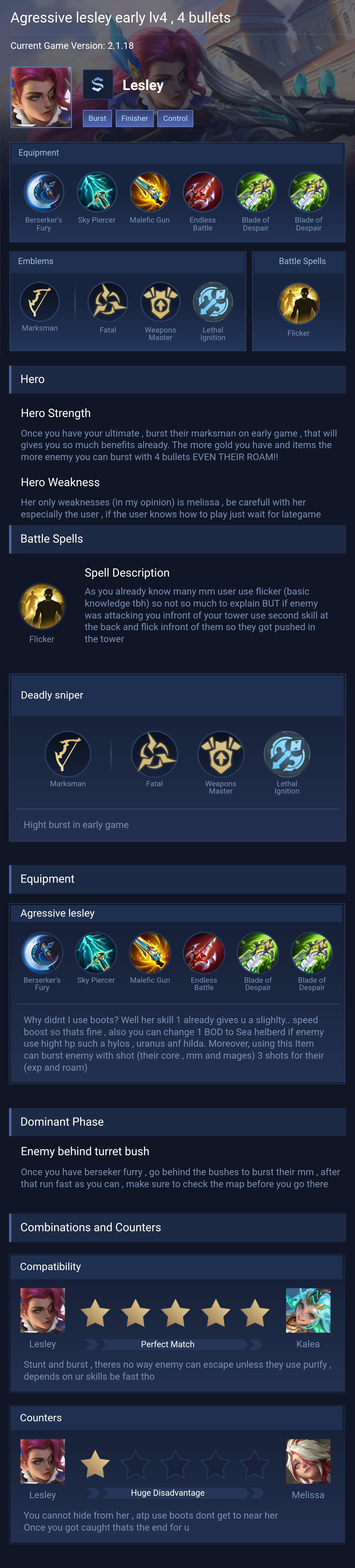 Agressive lesley early lv4 , 4 bullets