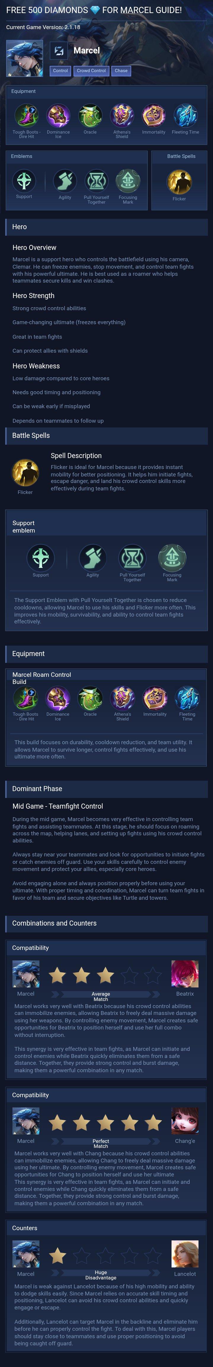 FREE 500 DIAMONDS 💎 FOR MARCEL GUIDE!