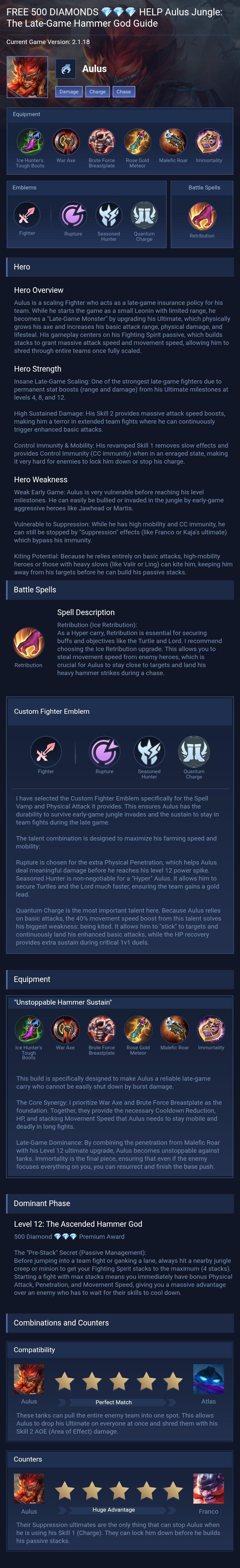FREE 500 DIAMONDS 💎💎💎 HELP Aulus Jungle: The Late-Game Hammer God Guide