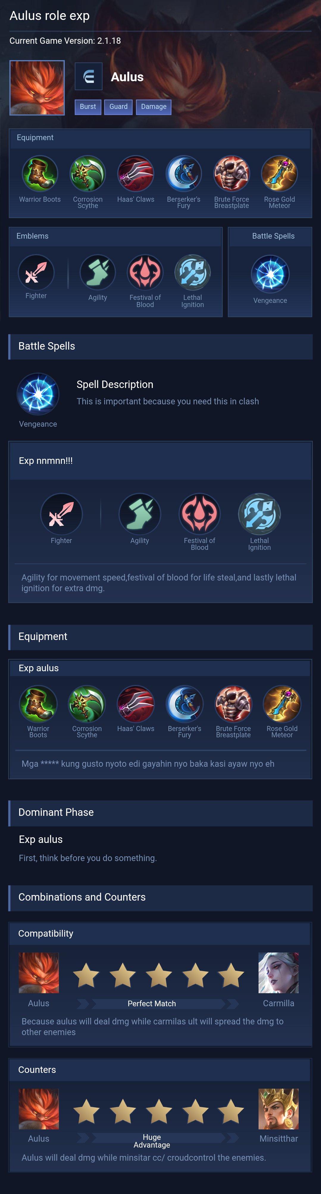 Aulus role exp