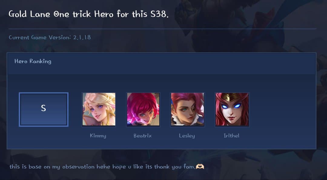 Gold Lane One trick Hero for this S38.