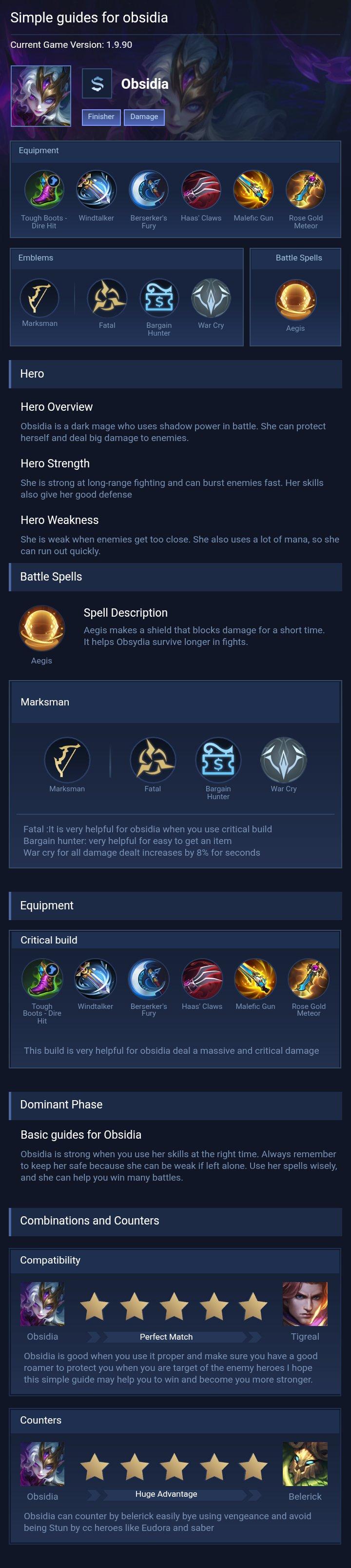 Simple guides for obsidia