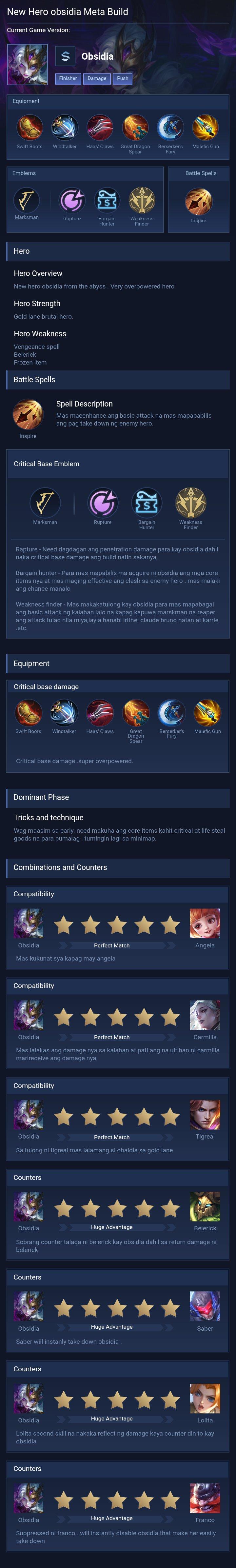 New Hero obsidia Meta Build